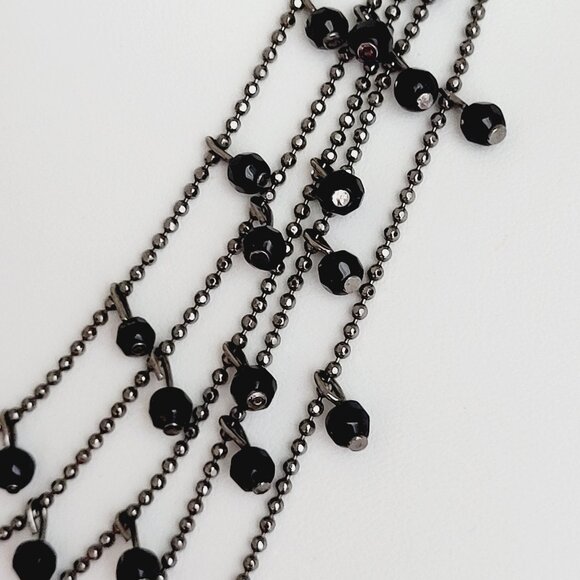 Premier Designs Silver tone & Black Glass Bead Multi ball Chain Necklace - Picture 3 of 9